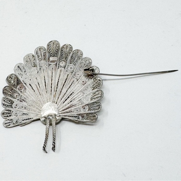 Vintage 900 Silver Peacock Ornamental Bird Pin Brooch - Picture 5 of 10